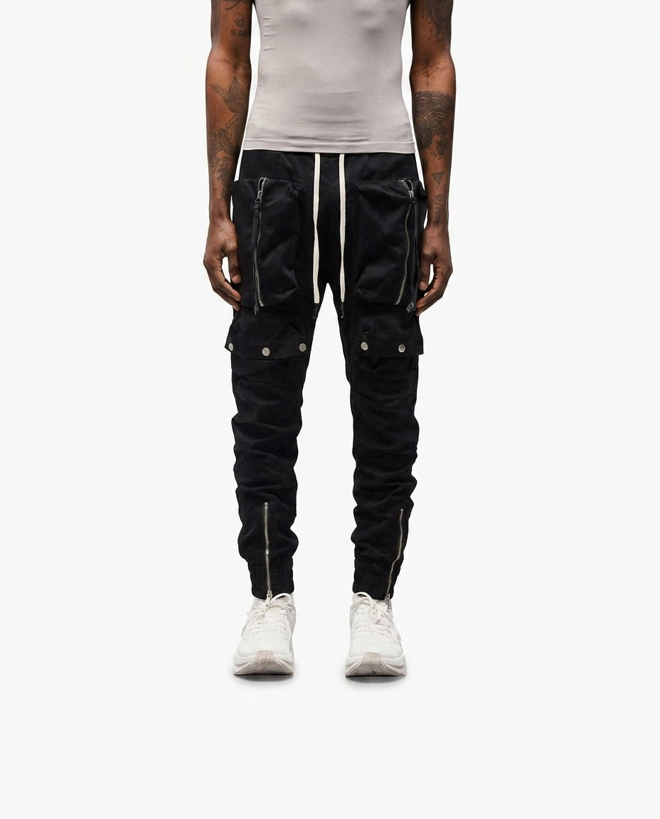 BLACK ZIP CARGO PANTS