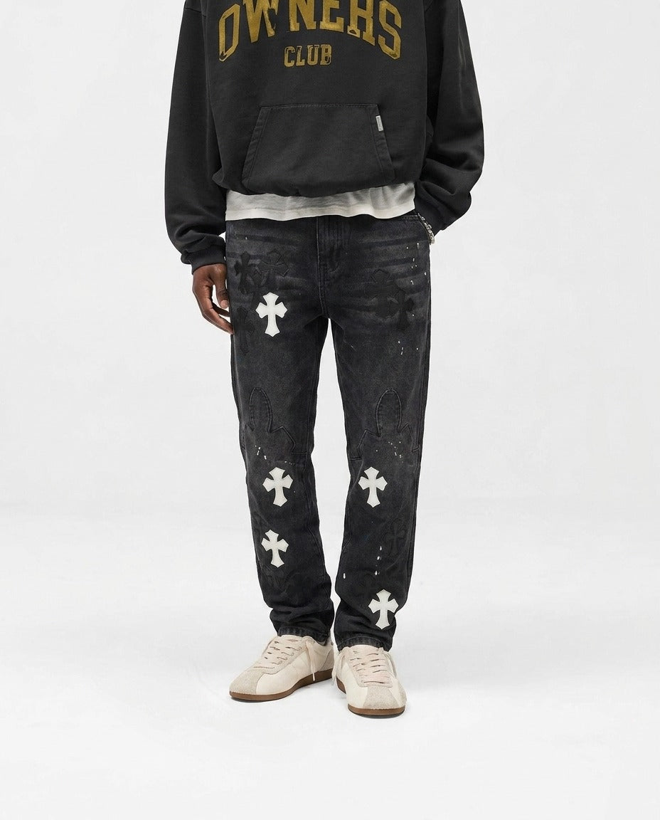 BLACK CROSS PAINT JEANS
