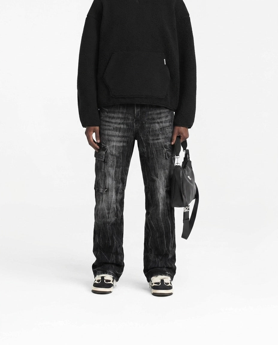 GRAY STONEWASH CARGO JEANS