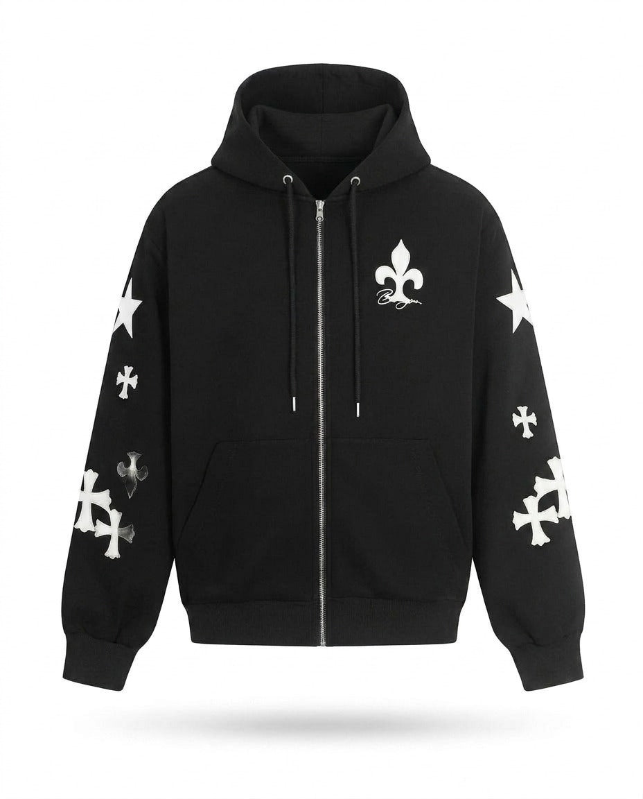 BLACK FLARED LILY ZIP HOODIE