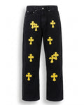 YELLOW CROSS BLACK DENIM PANTS