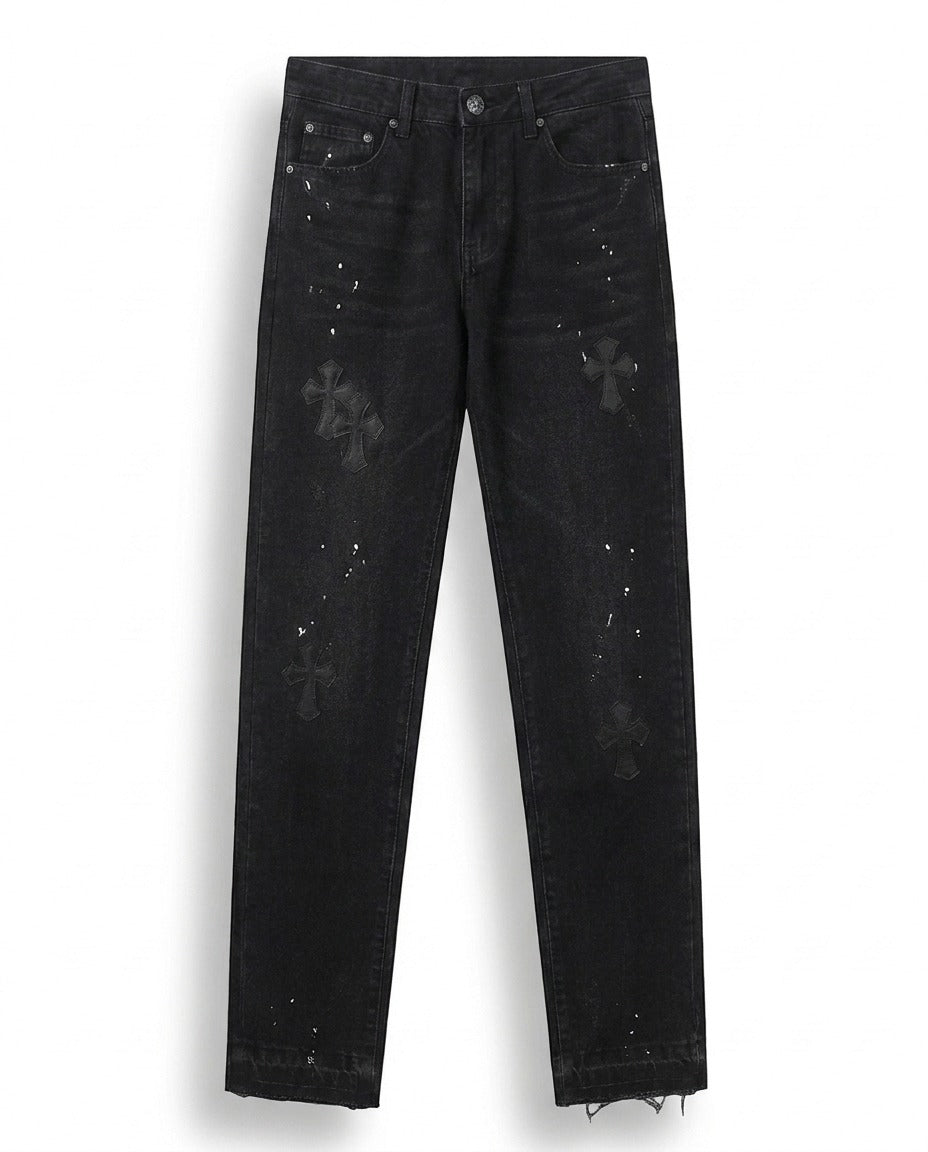 TONAL BLACK CROSS DENIM PANTS