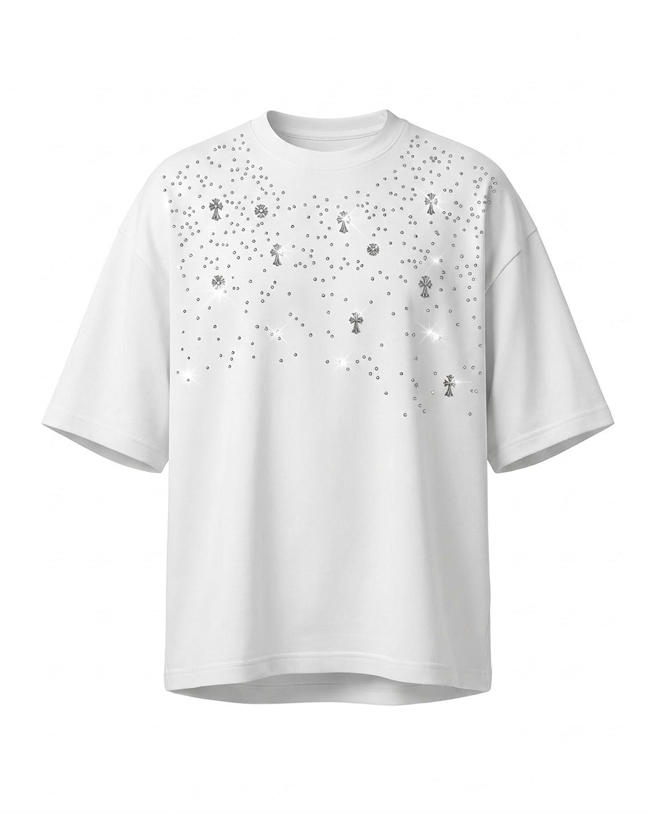 WHITE CROSS STAR RHINESTONE TEE