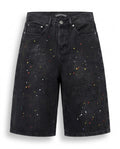 PAINT SPLATTER CROSS DENIM SHORTS