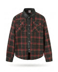 RED CHECK LEATHER COLLAR SHIRT