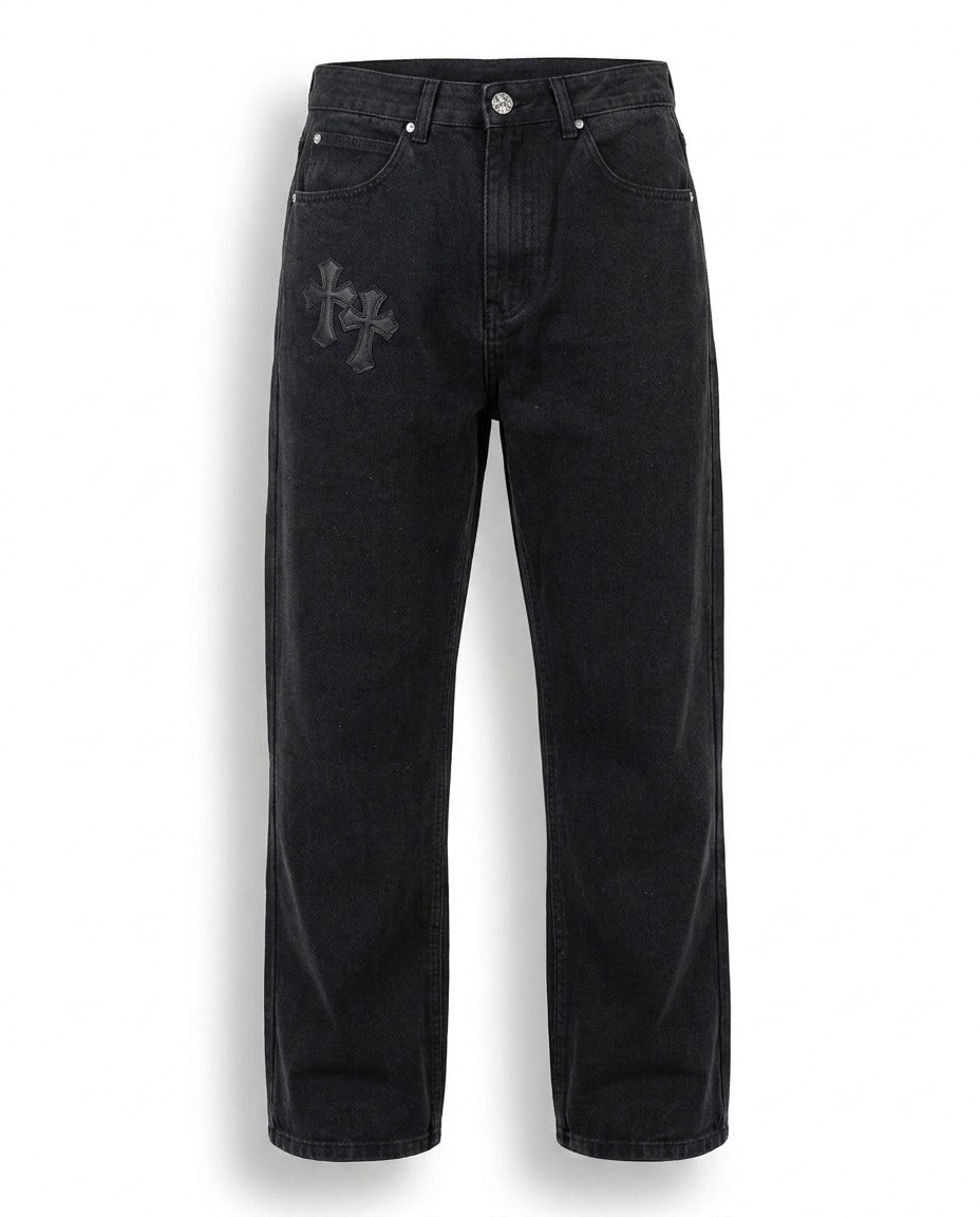 BLACK CROSS DENIM PANTS