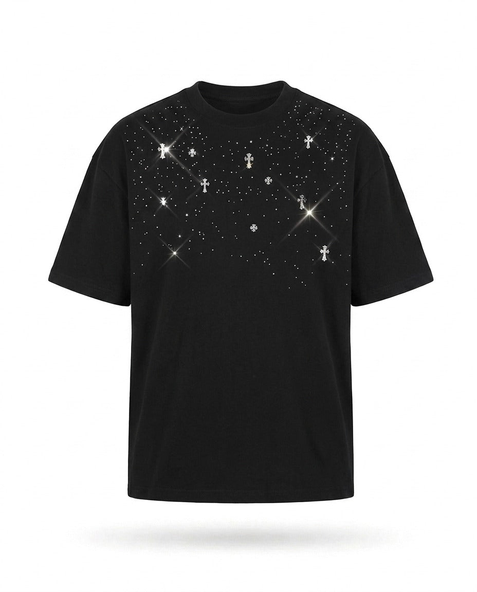BLACK CROSS STAR RHINESTONE TEE