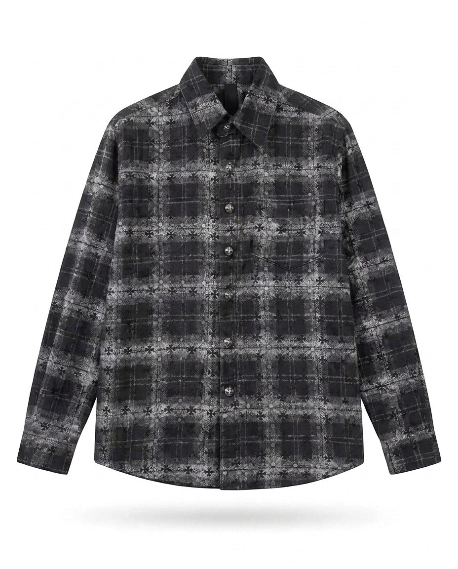 GRAY CHECK EMBROIDERED SHIRT