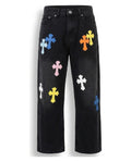 MULTICOLOR CROSS DENIM SHORTS