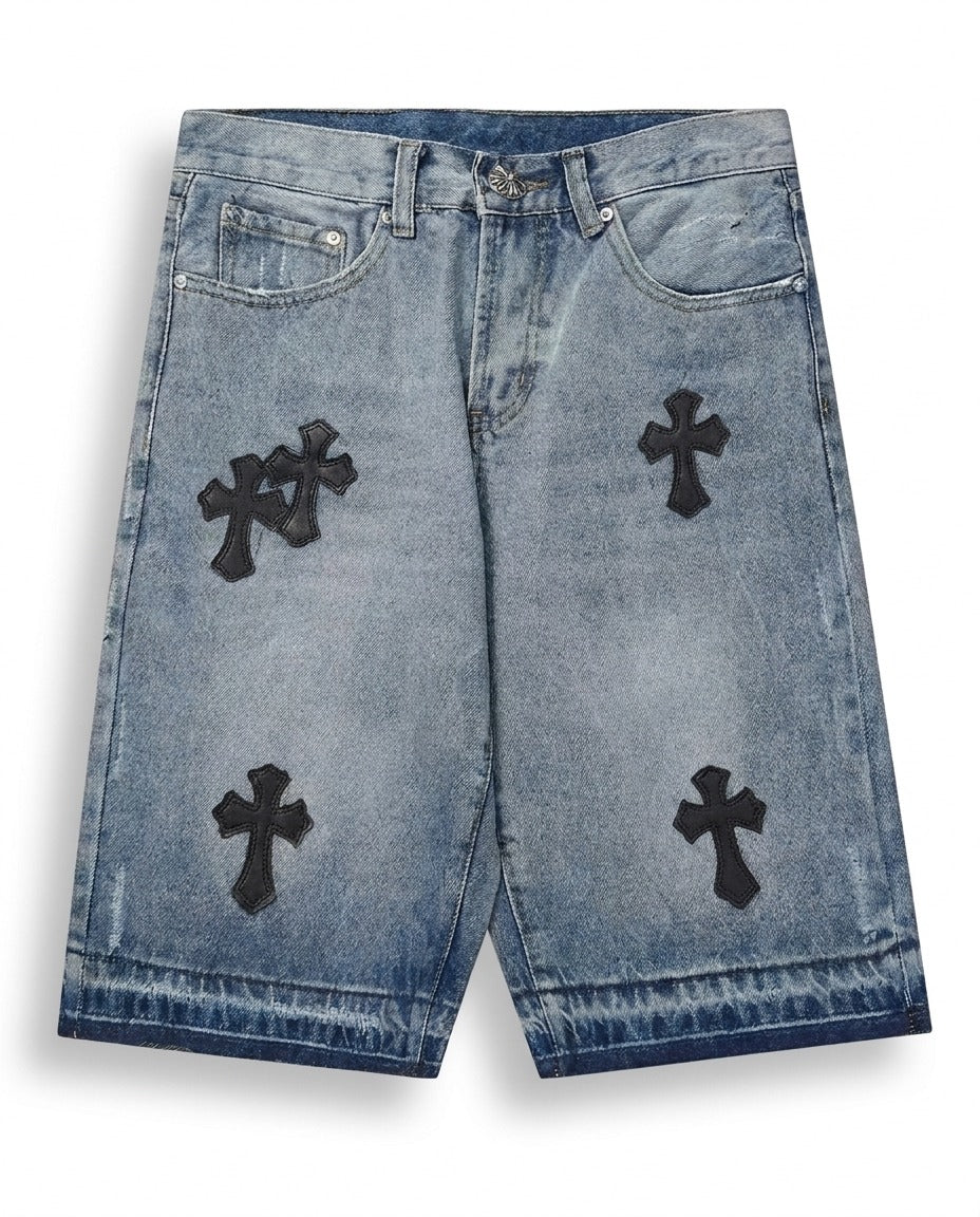 LIGHT BLUE CROSS DENIM SHORTS II