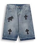 LIGHT BLUE CROSS DENIM SHORTS II