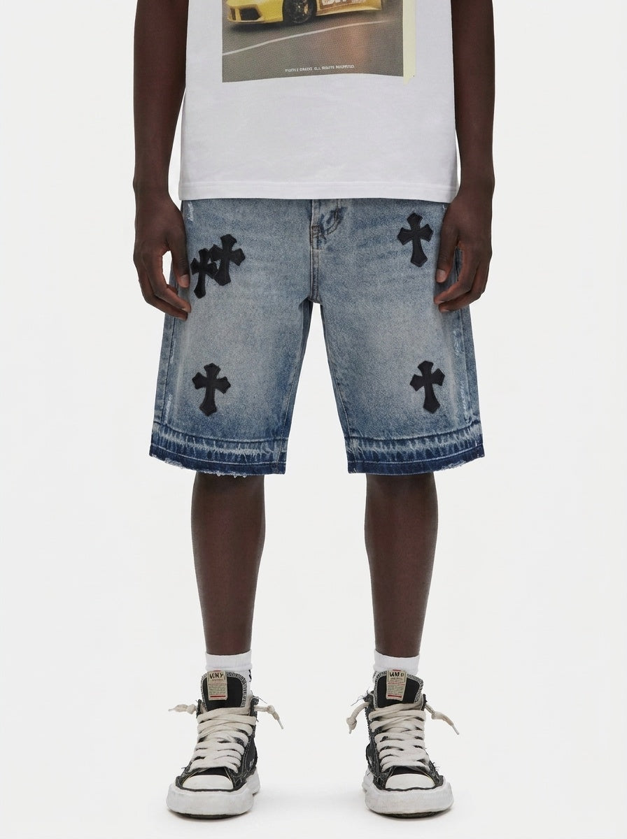 LIGHT BLUE CROSS DENIM SHORTS II