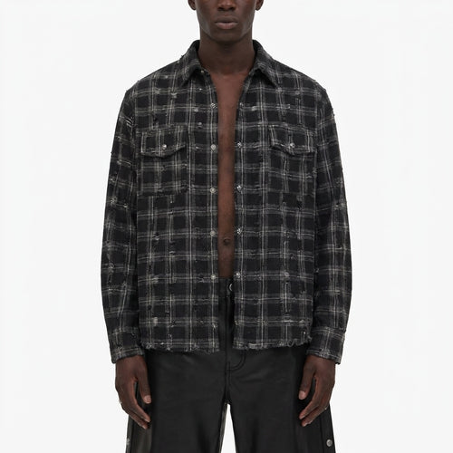 BLACK CHECK DAMAGED SHIRT