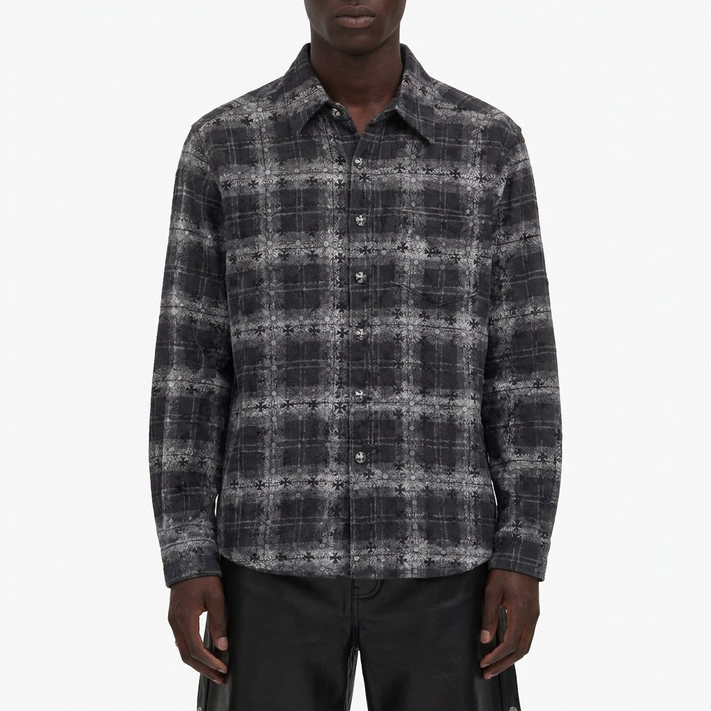 GRAY CHECK EMBROIDERED SHIRT