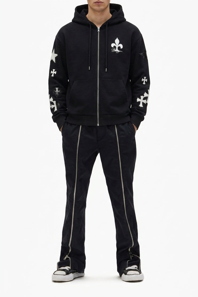 BLACK FLARED LILY ZIP HOODIE