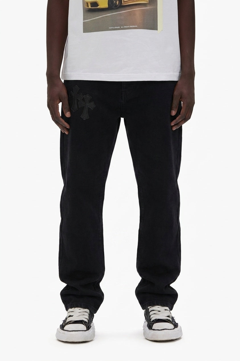 BLACK CROSS DENIM PANTS