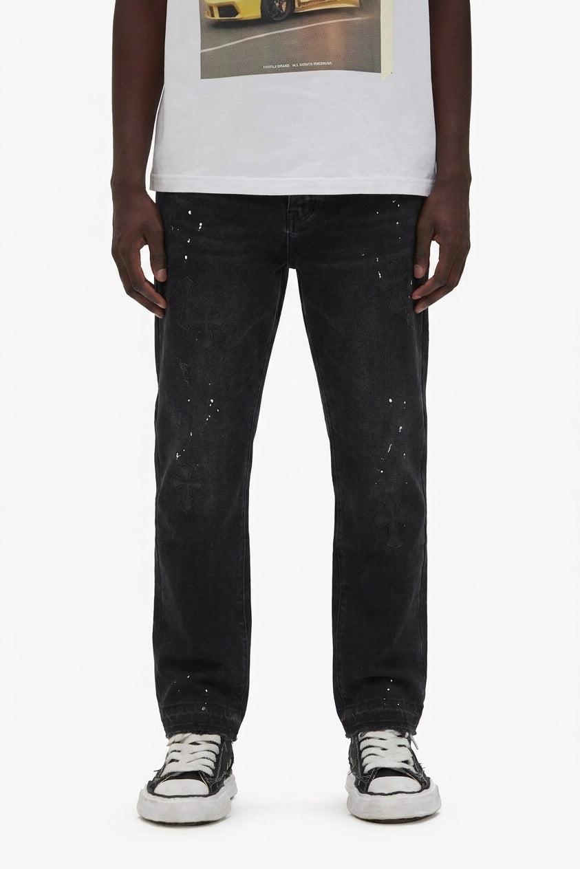 TONAL BLACK CROSS DENIM PANTS