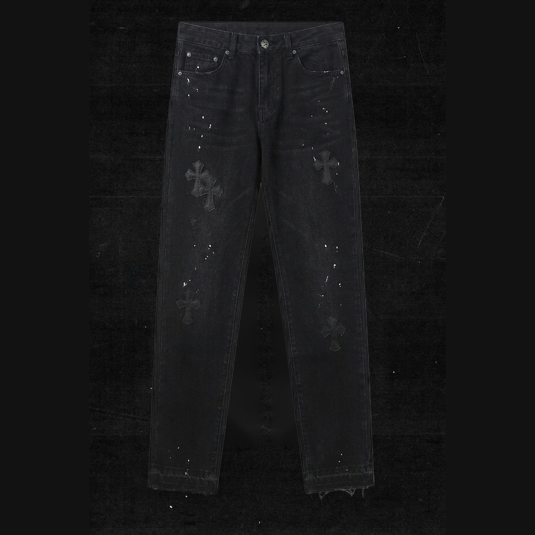 TONAL BLACK CROSS DENIM PANTS