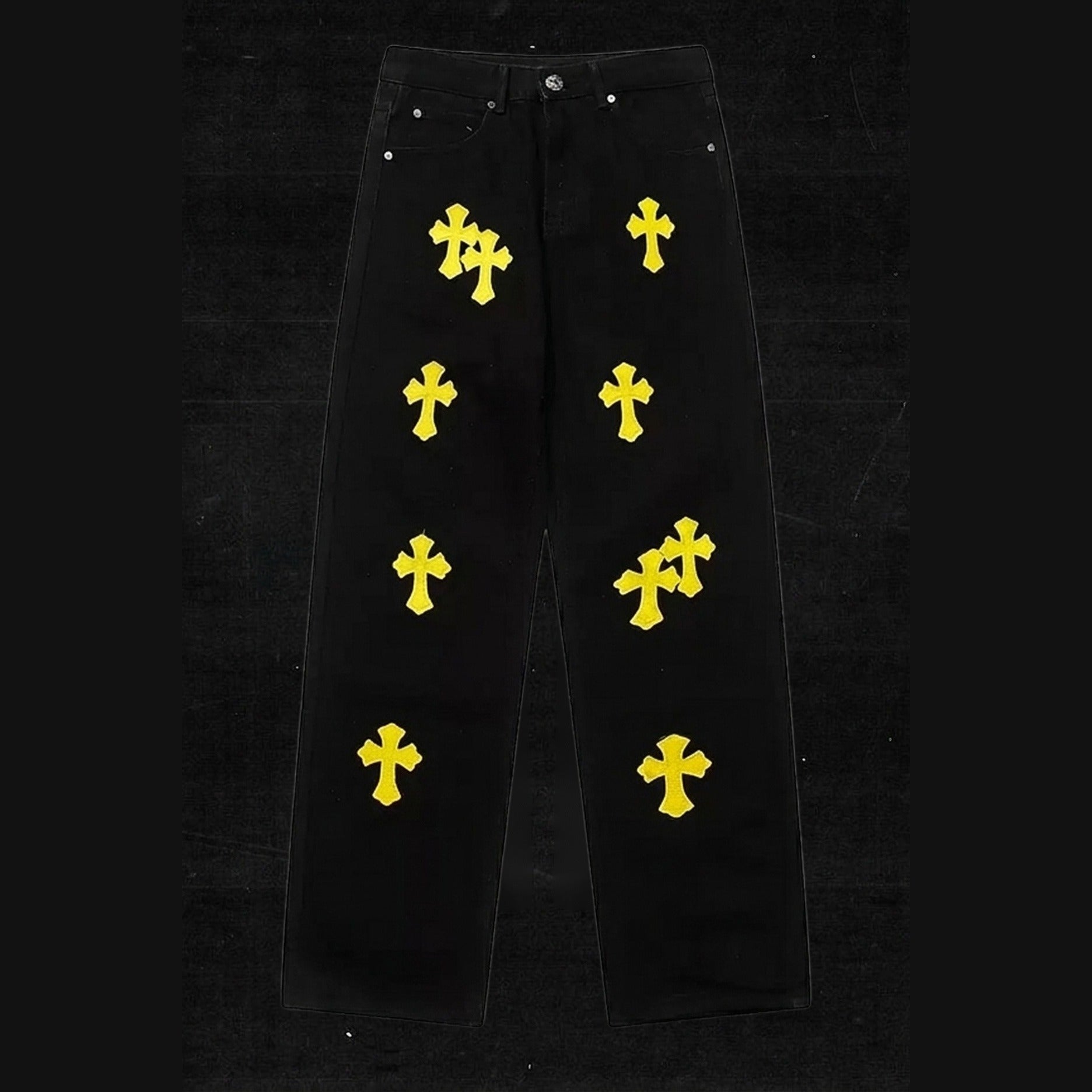 YELLOW CROSS BLACK DENIM PANTS