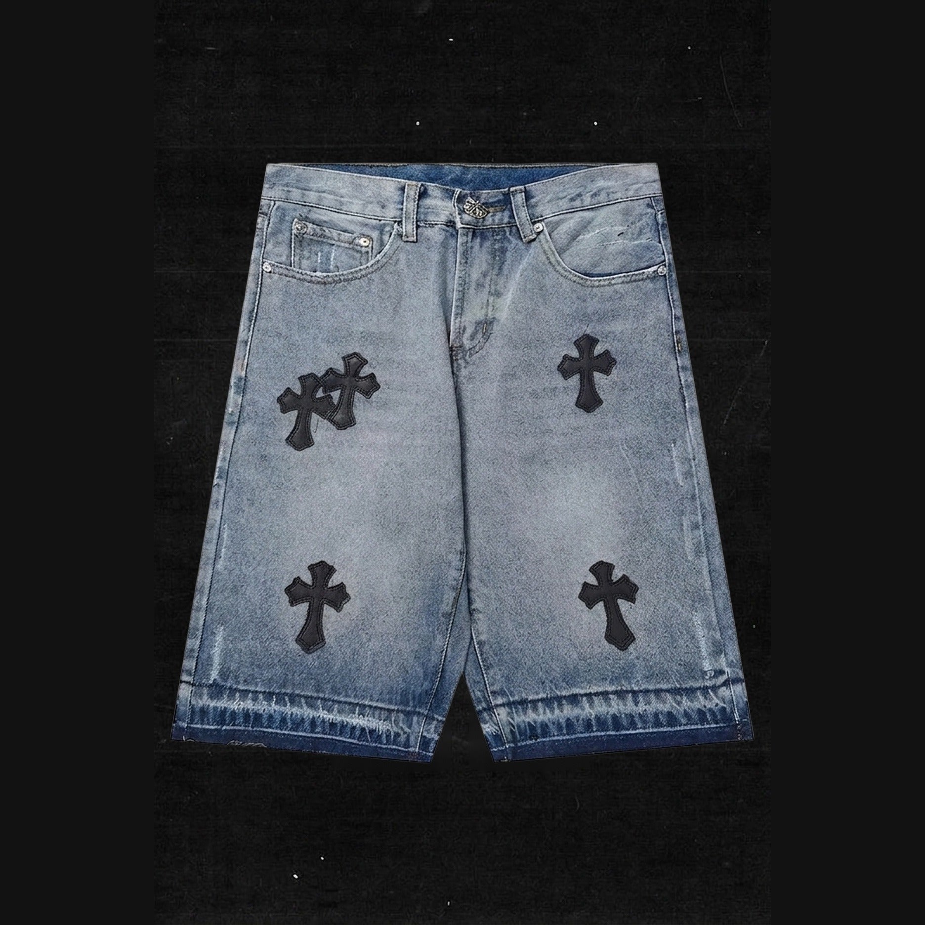 LIGHT BLUE CROSS DENIM SHORTS II