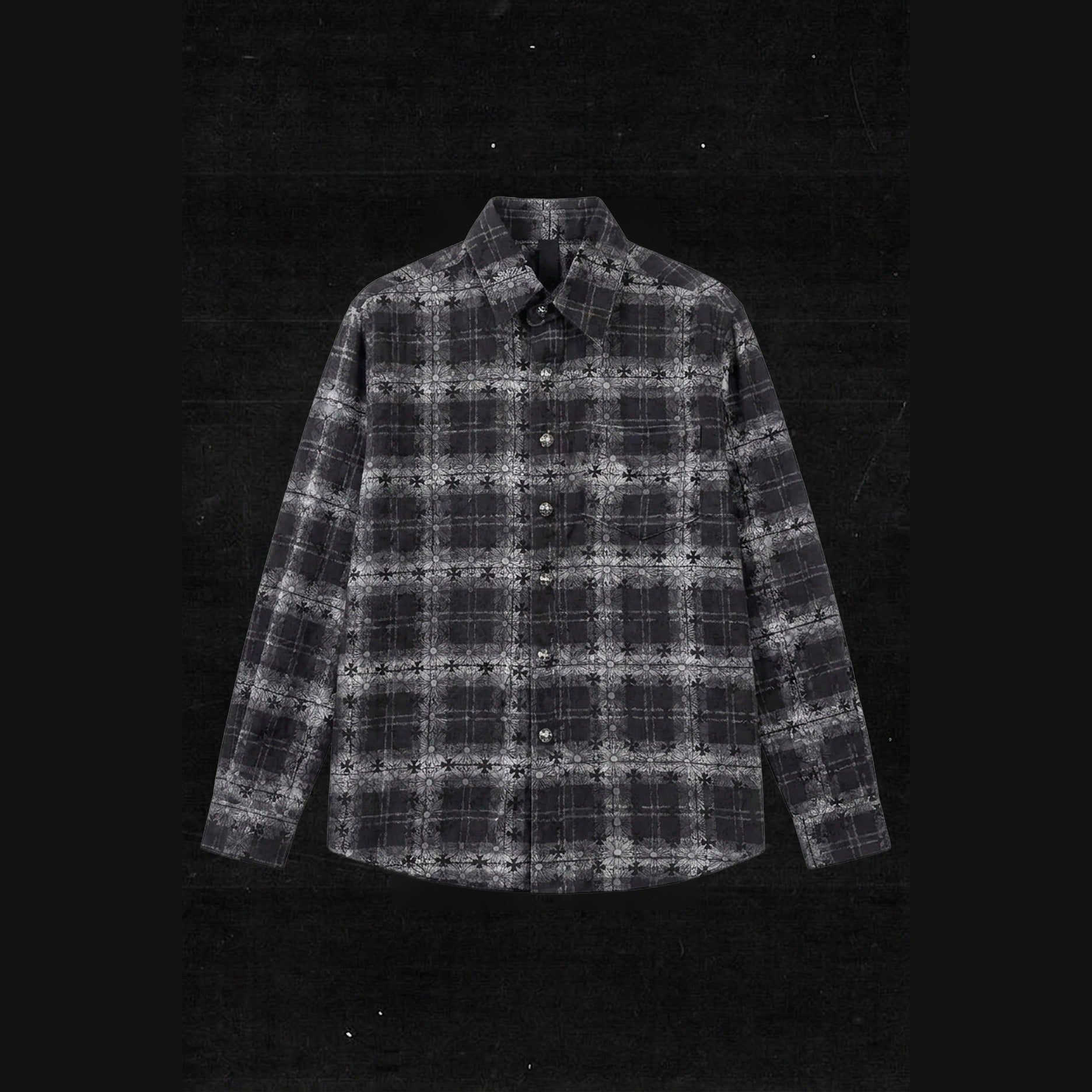 GRAY CHECK EMBROIDERED SHIRT