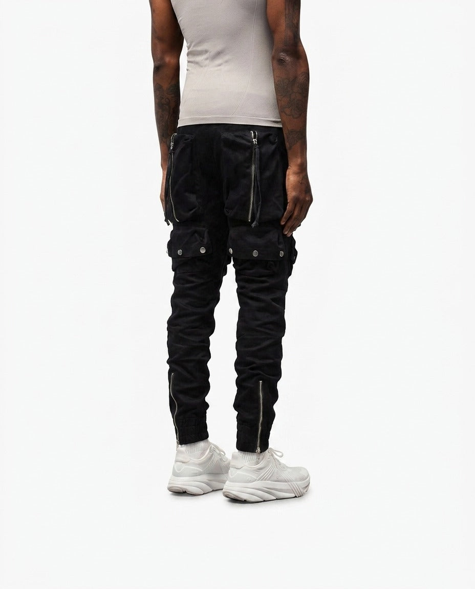 BLACK ZIP CARGO PANTS