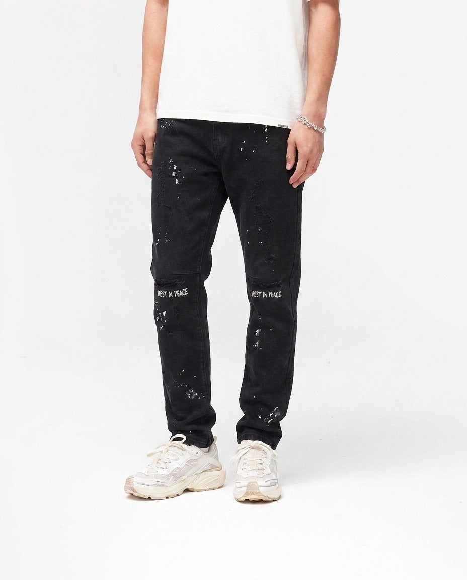 BLACK PAINT SPLATTER JEANS