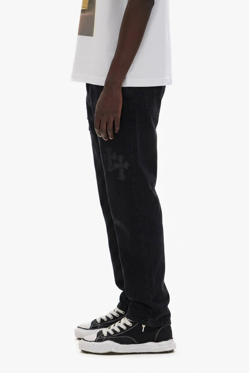 BLACK CROSS DENIM PANTS
