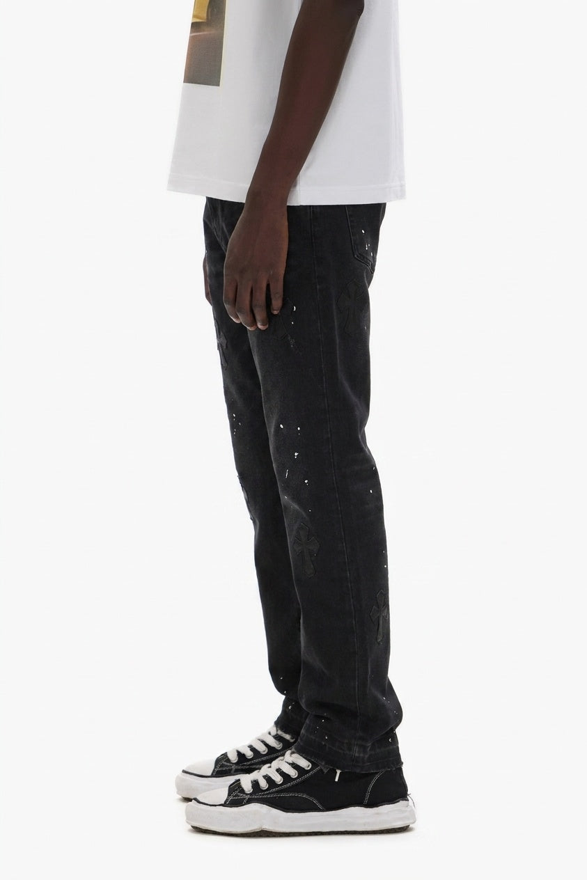 TONAL BLACK CROSS DENIM PANTS