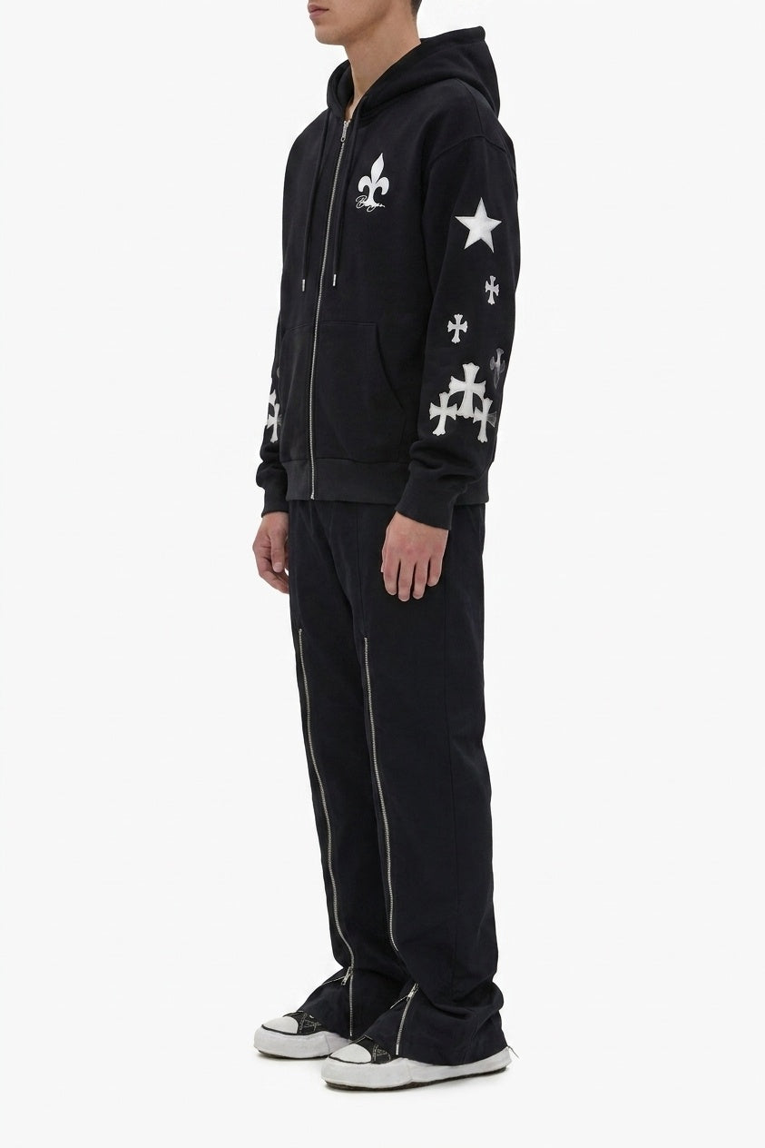 BLACK FLARED LILY ZIP HOODIE