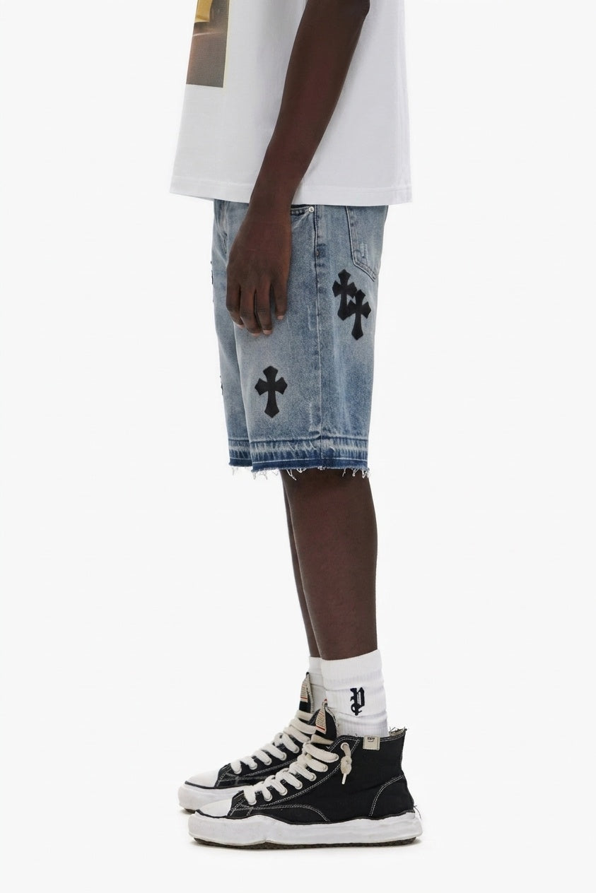 LIGHT BLUE CROSS DENIM SHORTS II