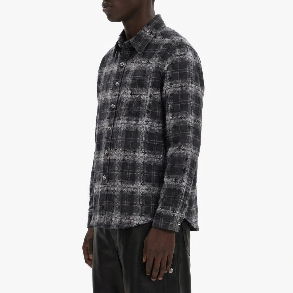 GRAY CHECK EMBROIDERED SHIRT