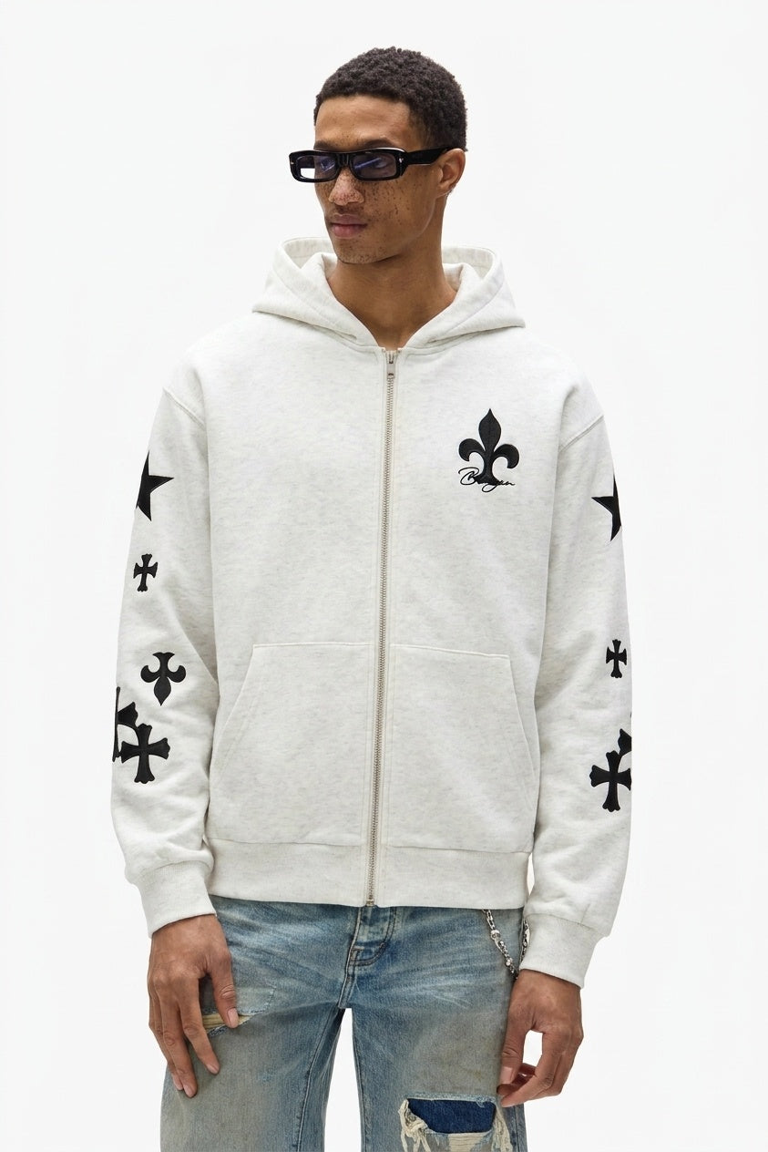 GRAY FLARED LILY ZIP HOODIE