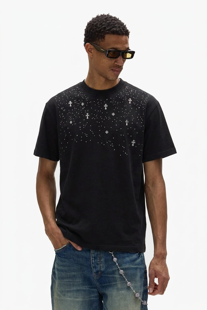 BLACK CROSS STAR RHINESTONE TEE