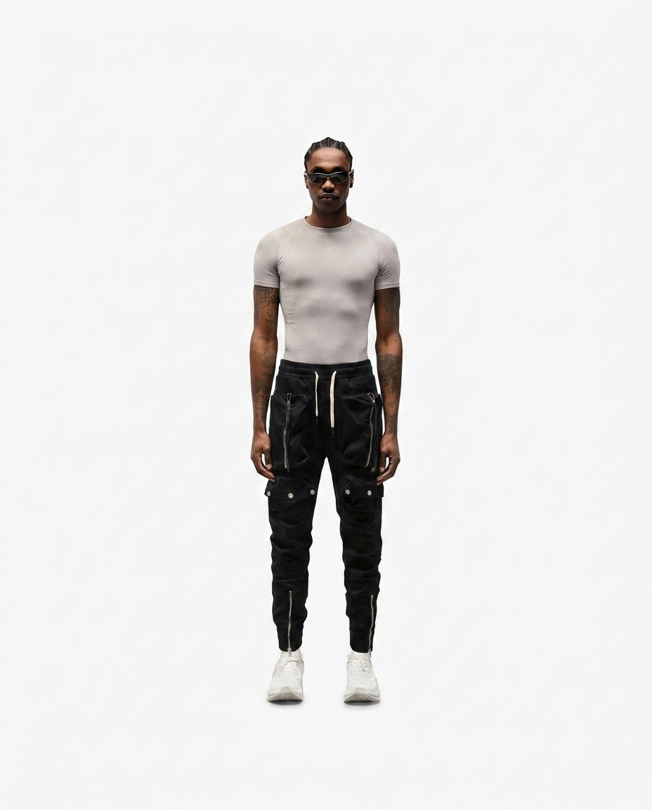 BLACK ZIP CARGO PANTS
