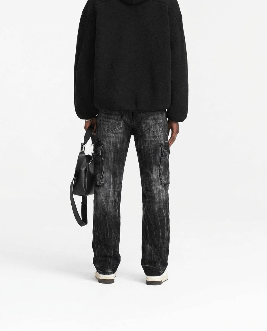 GRAY STONEWASH CARGO JEANS