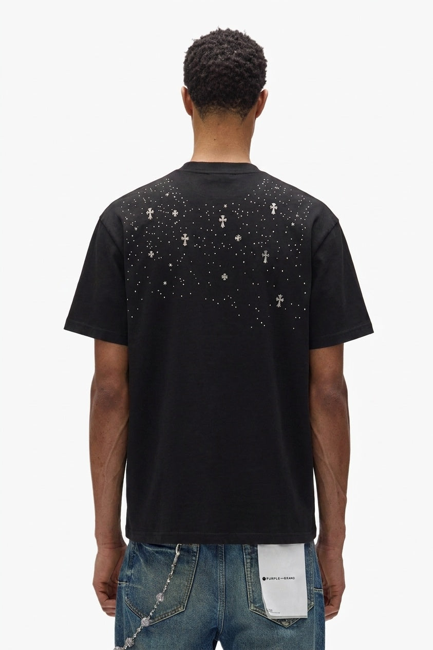 BLACK CROSS STAR RHINESTONE TEE