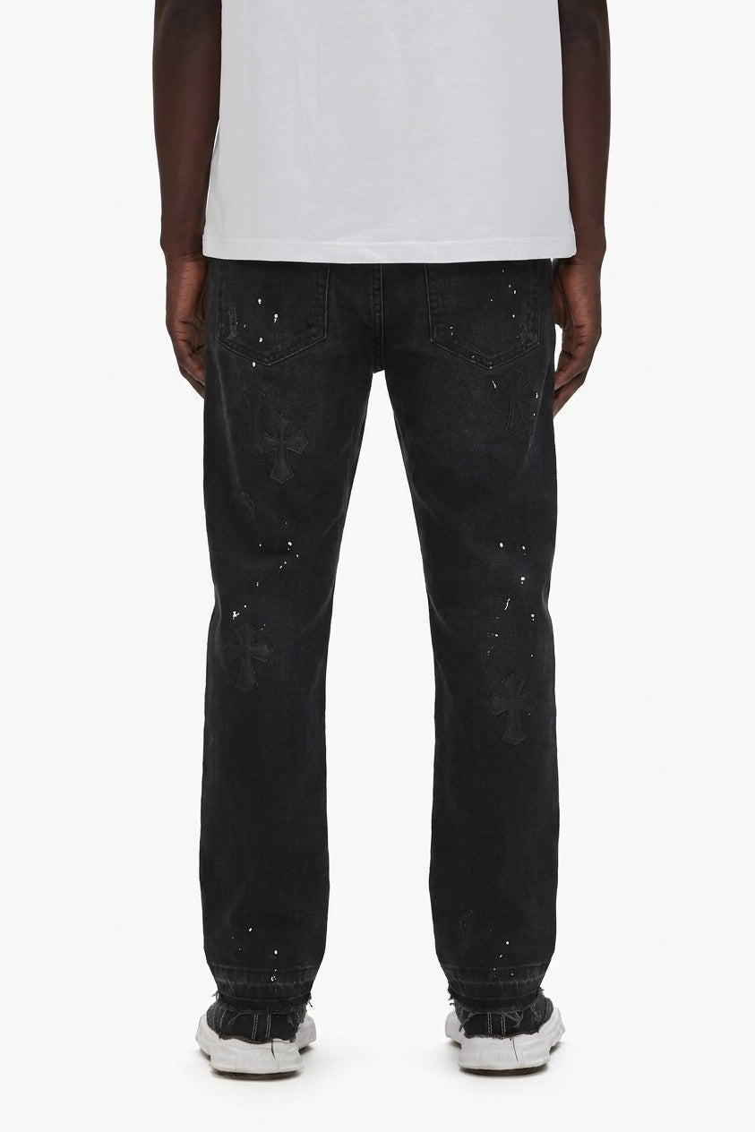 TONAL BLACK CROSS DENIM PANTS