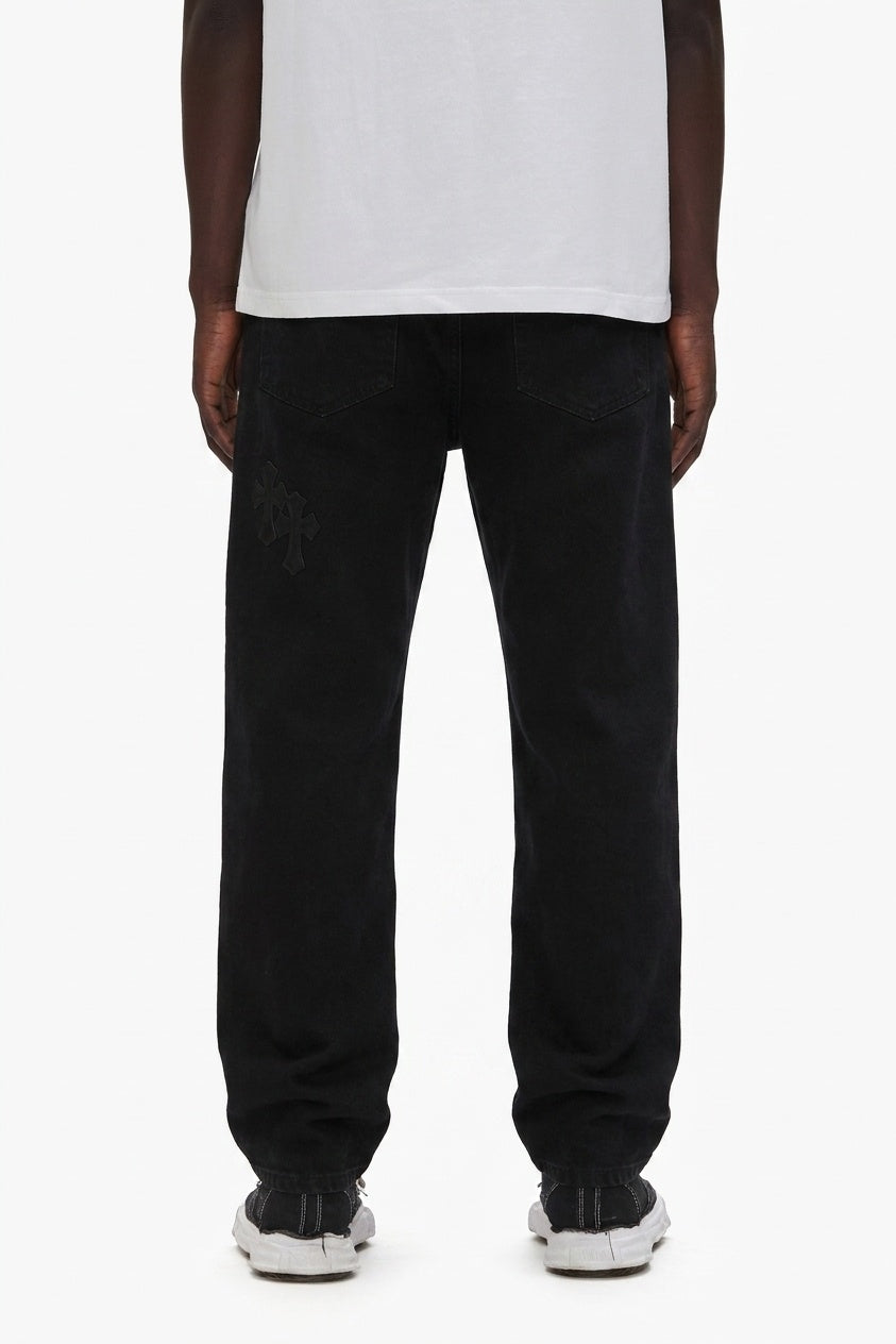 BLACK CROSS DENIM PANTS