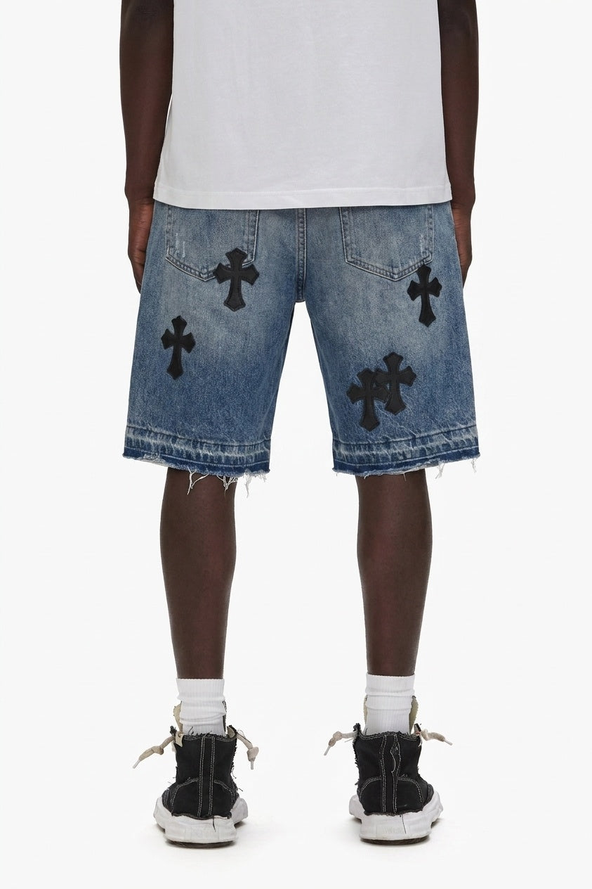 LIGHT BLUE CROSS DENIM SHORTS II
