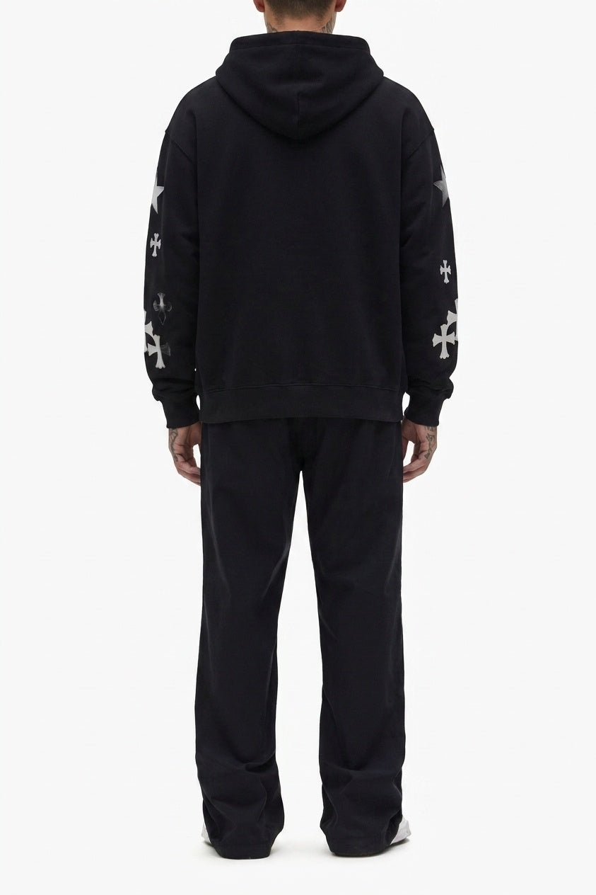 BLACK FLARED LILY ZIP HOODIE