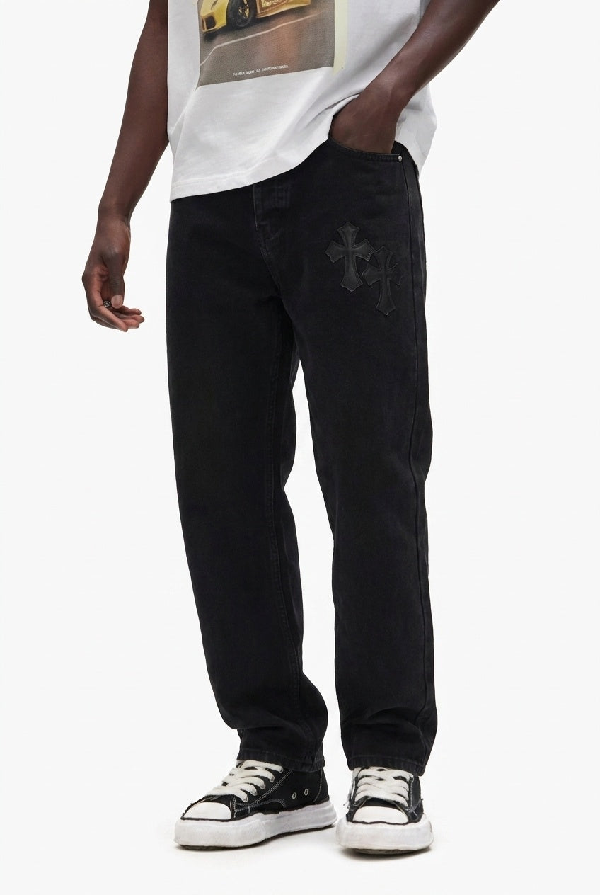 BLACK CROSS DENIM PANTS