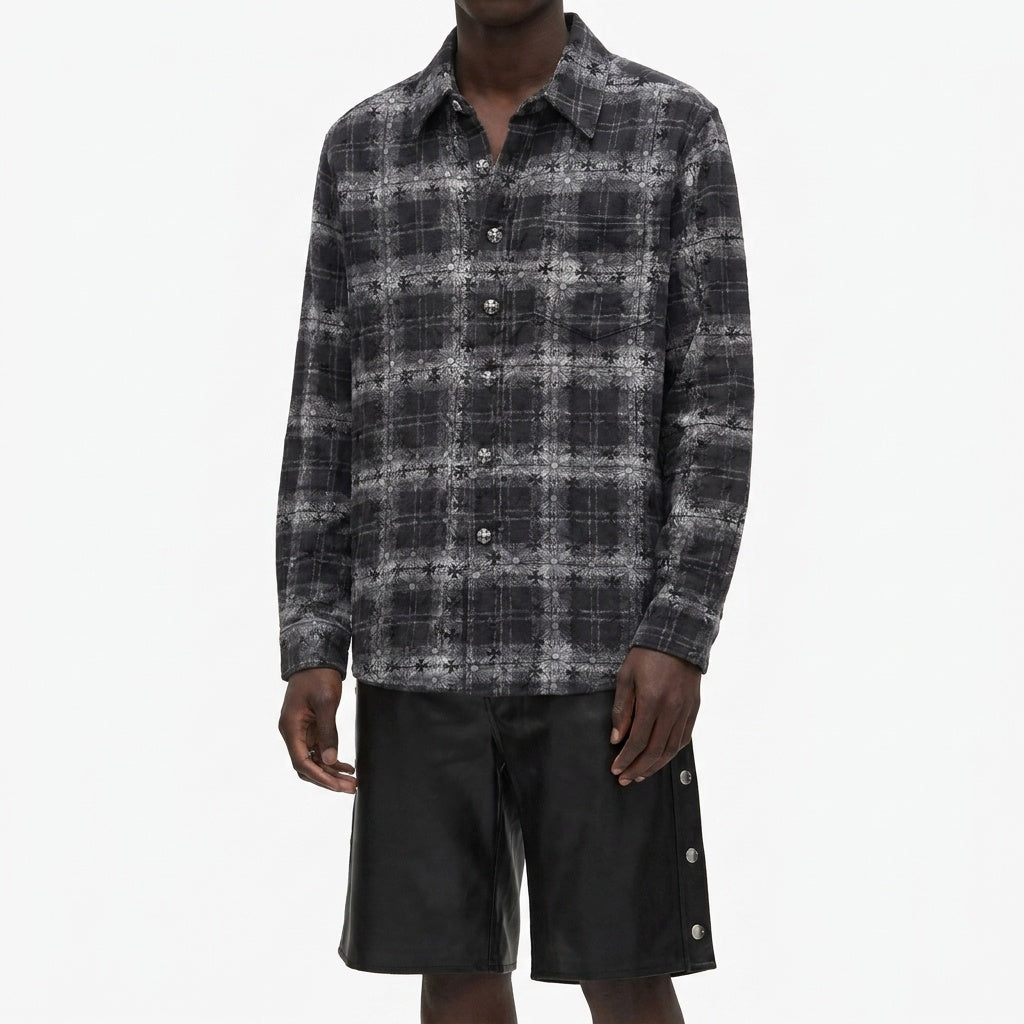 GRAY CHECK EMBROIDERED SHIRT