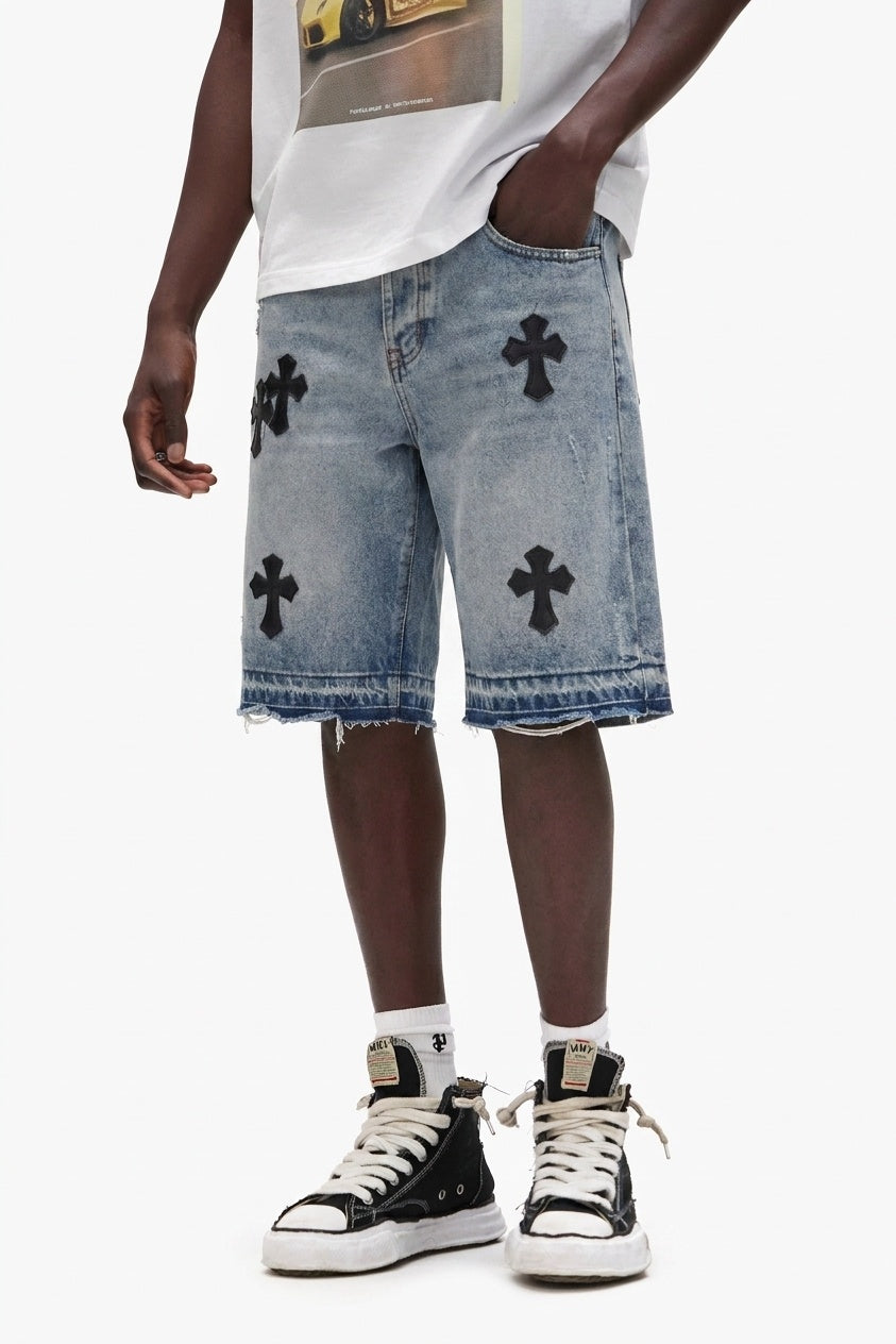 LIGHT BLUE CROSS DENIM SHORTS II