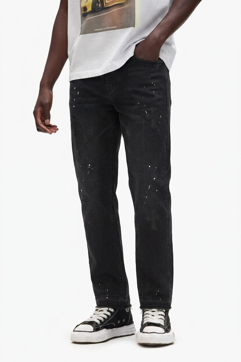 TONAL BLACK CROSS DENIM PANTS