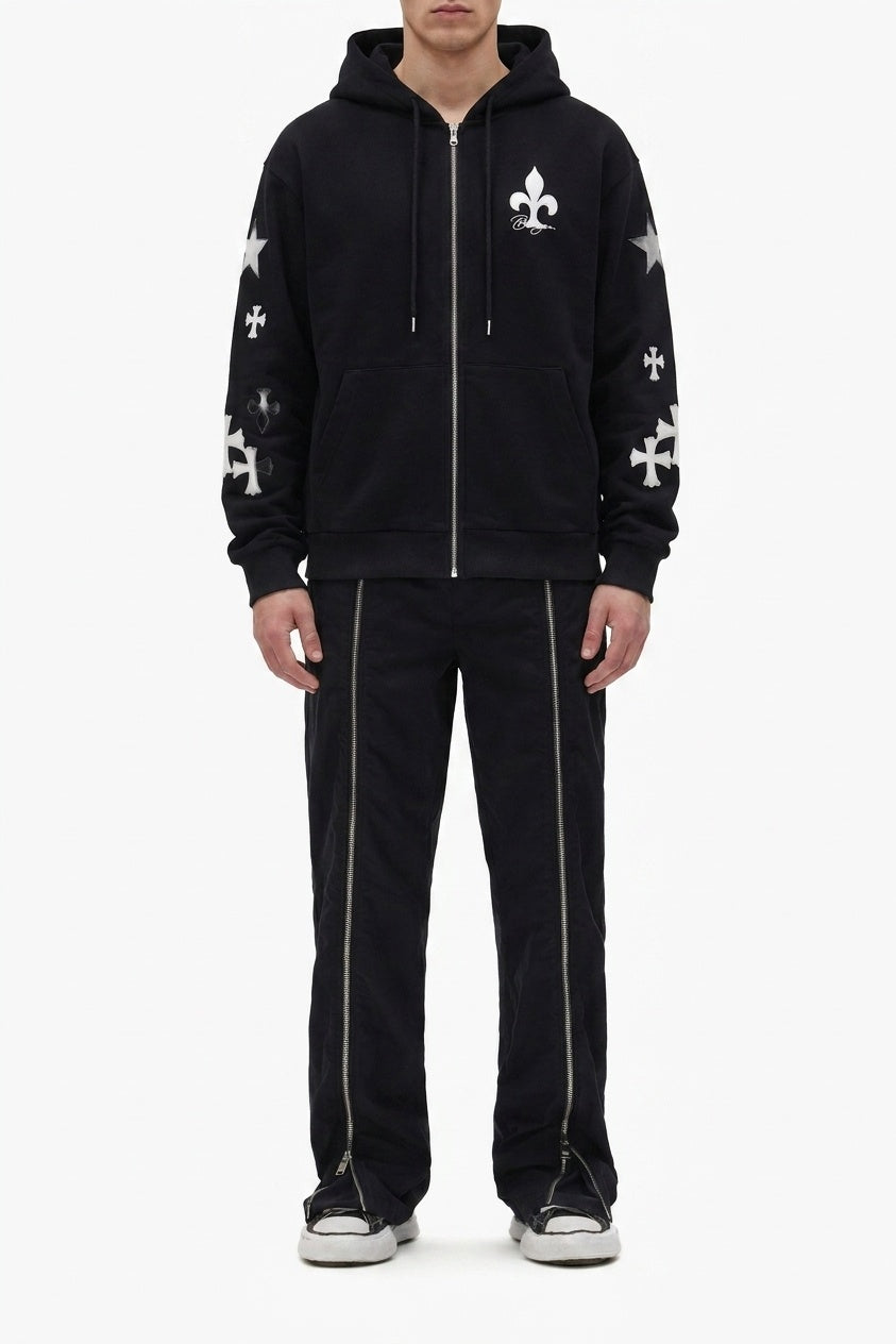 BLACK FLARED LILY ZIP HOODIE