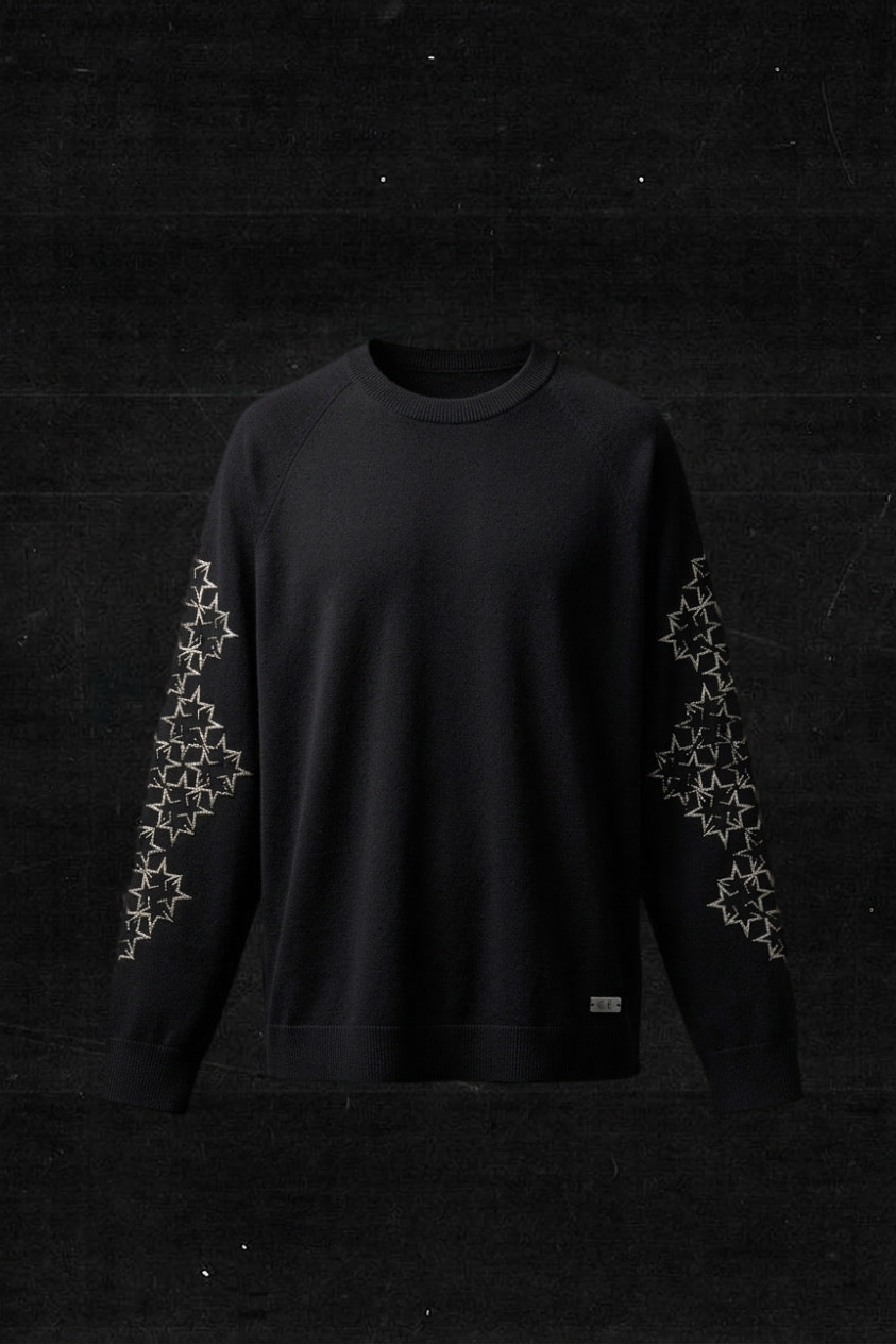 DISTRESSED STAR PATTERN LONG-SLEEVE T-SHIRT