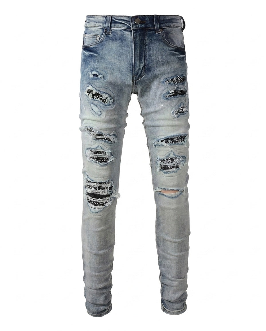 Light Blue Paint Patch Skinny Jeans