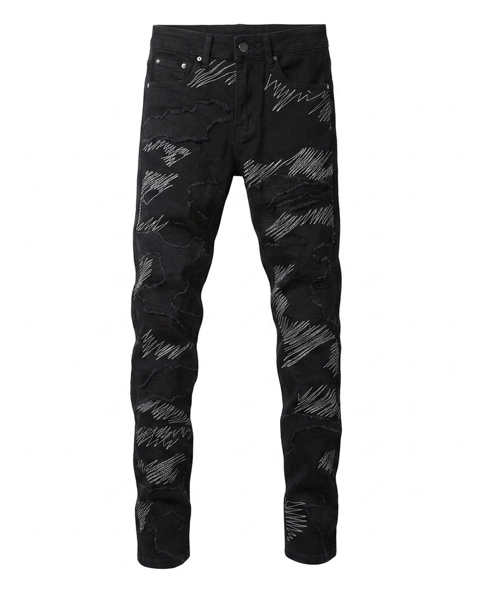 Black Scribble Patch Denim