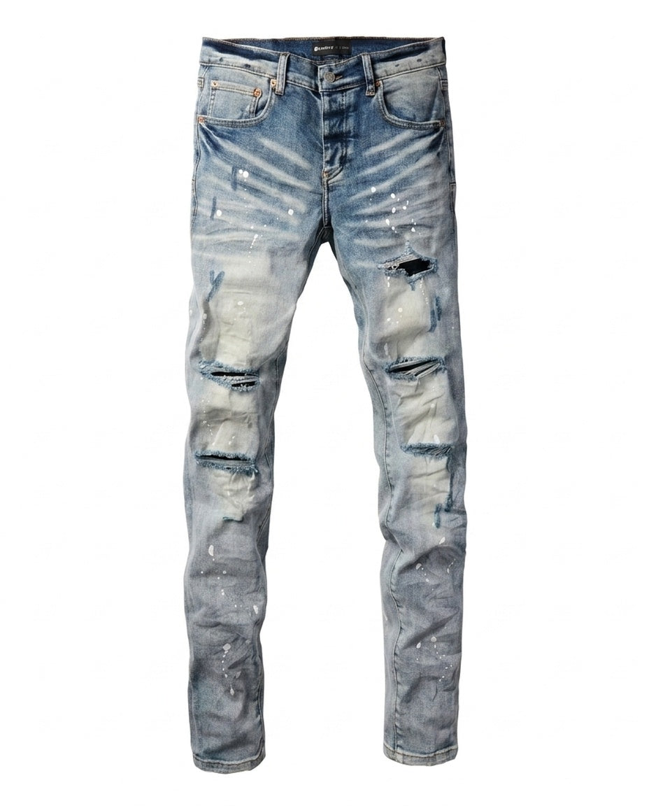 Blue Paint Splatter Slim Jeans